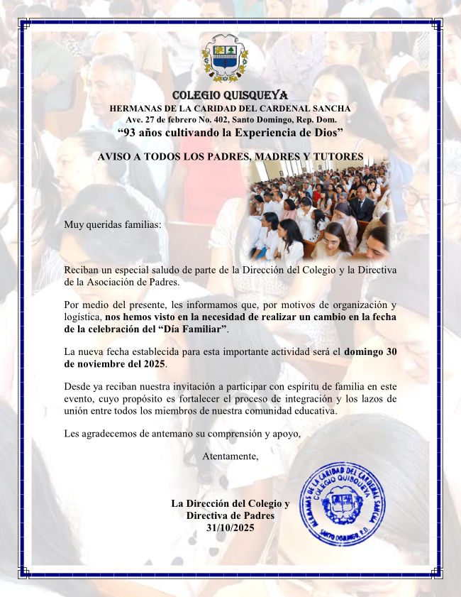 Cambio de fecha Día Familiar